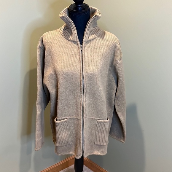 Tally Ho Women's Sweater Zipper Cardigan Camel - Picture 1 of 5